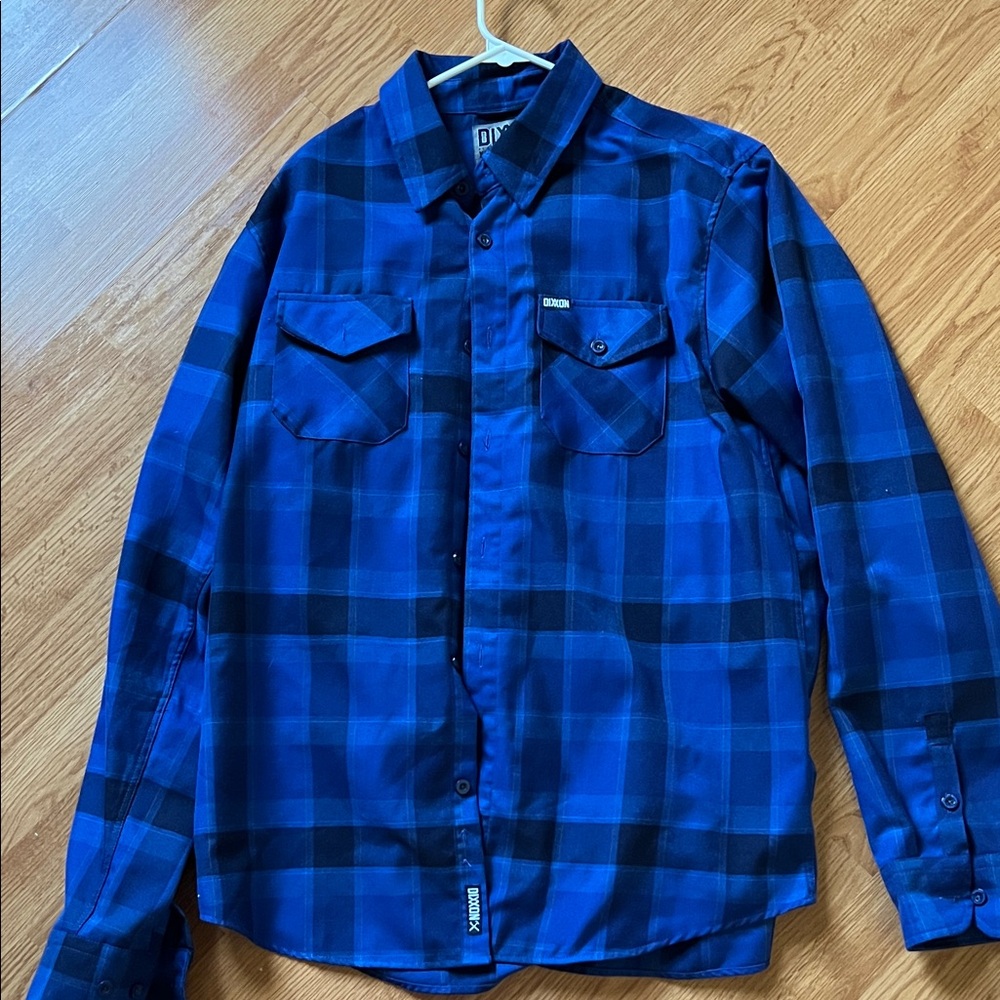 DIXXON Men's Blue and Black Plaid Button-Down Shirt